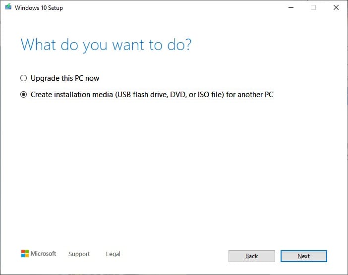 Media Creation Tool — Create installation media дэлгэц