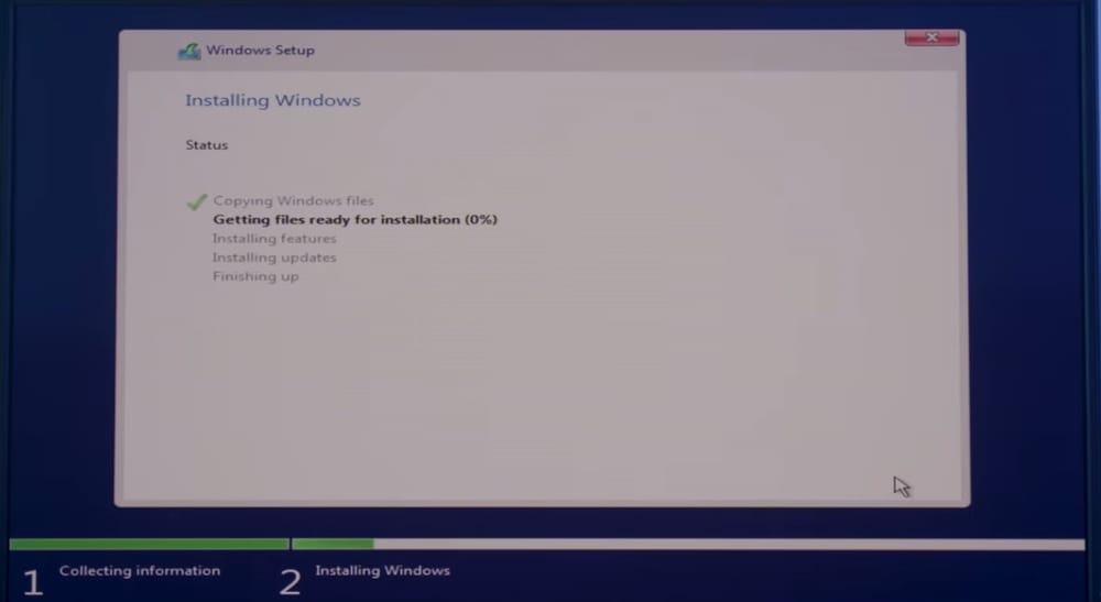 Installing Windows — суулгалтын явцын дэлгэц